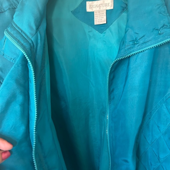 Vintage Signature Teal Quilted Bomber Zip-Up Jacket, Lightweight Bomber Size M - Picture 4 of 7